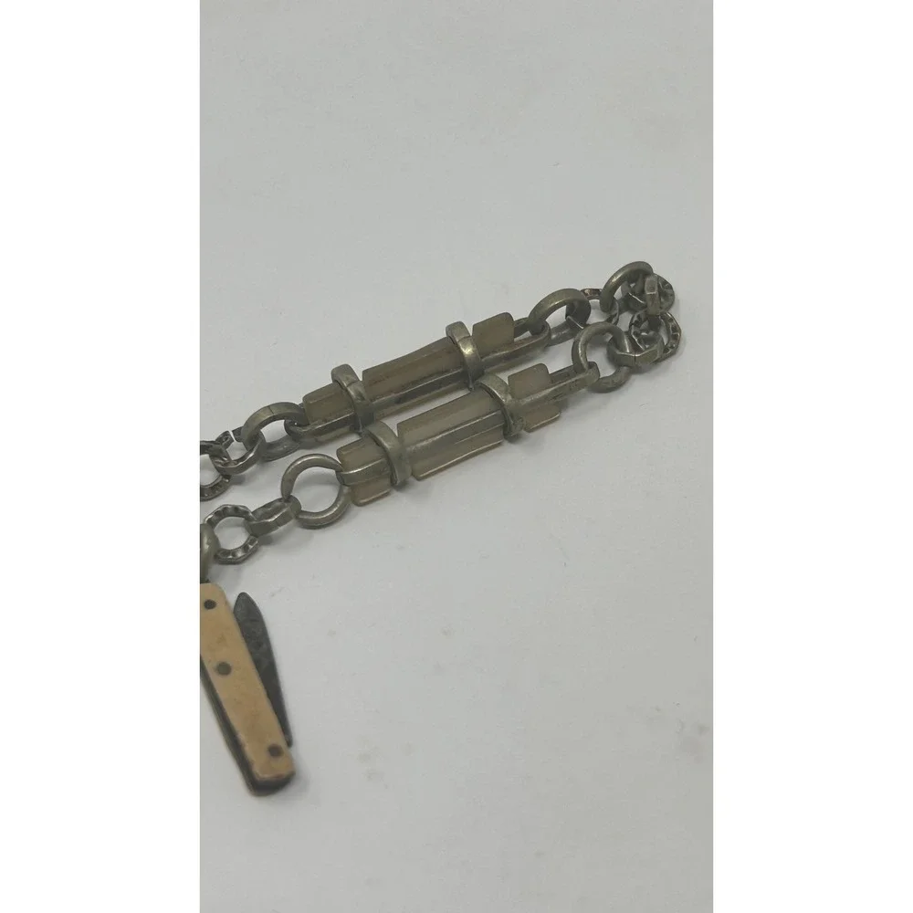 Antique OMD Albert Pocket Watch Chain T-Bar Horn Links Gold‎ Filled 14in